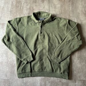 Vintage Lands End Cotton Sweater Polo Mens Medium Green